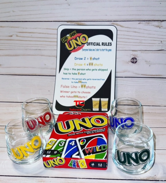 Drunk Uno Rule Card & Box/Shot Glass Design